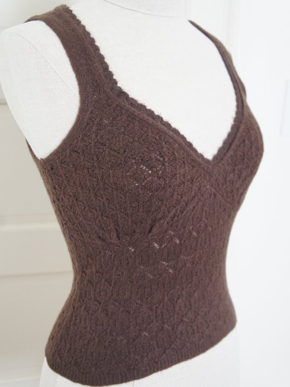 Abercrombie Dark Brown Coffee Pointelle Stitch Sweater Tank Size Extra Small